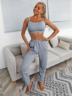 Waffle Knit Cropped Cami and Joggers Set