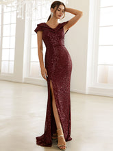 Load image into Gallery viewer, Sequin Capped Sleeve Split Dress
