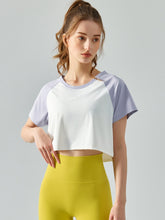 Load image into Gallery viewer, Round Neck Raglan Sleeve Cropped Sports Top
