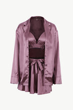 Load image into Gallery viewer, Button-Up Shirt, Bralette, and Tied Shorts Loungewear Set
