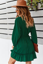 Load image into Gallery viewer, Tie Neck Smocked Waist Ruffle Hem Dress

