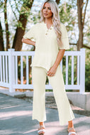 Quarter Button Knit Top and Wide Leg Pants Lounge Set