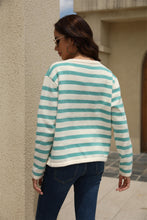 Load image into Gallery viewer, Striped Button Down Round Neck Cardigan
