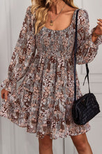 Load image into Gallery viewer, Floral Long Flounce Sleeve Square Neck Dress
