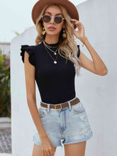 Load image into Gallery viewer, Flutter Sleeve Mock Neck Ribbed Top
