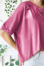 Load image into Gallery viewer, Distressed Asymmetric Hem Cropped Tee Shirt
