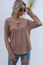 Load image into Gallery viewer, Lace-Up V-Neck Ribbed Top
