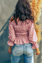 Load image into Gallery viewer, Swiss Dot Smocked Off-Shoulder Peplum Top
