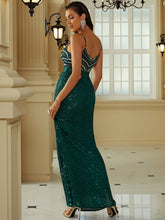 Load image into Gallery viewer, Contrast Sequin Spaghetti Strap Split Dress
