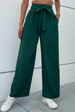 Load image into Gallery viewer, Belted Pleated Waist Wide Leg Pants
