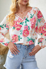 Load image into Gallery viewer, Floral Notched Neck Long Sleeve Blouse
