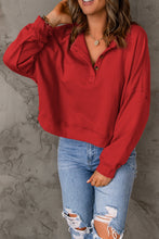 Load image into Gallery viewer, Quarter Button Dropped Shoulder Sweatshirt
