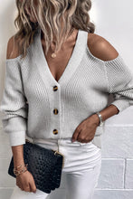Load image into Gallery viewer, Cold-Shoulder Button-Up Rib-Knit Cardigan
