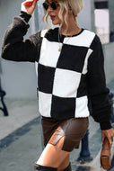 Checkered Round Neck Fleece Sweatshirt