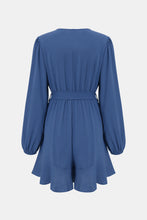 Load image into Gallery viewer, Tie-Waist Balloon Sleeve Ruffled Surplice Romper
