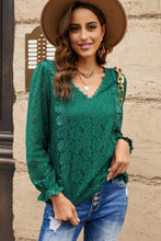 Load image into Gallery viewer, Lace Crochet V-Neck Flounce Sleeve Top
