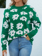 Load image into Gallery viewer, Floral Ribbed Trim Knit Sweater
