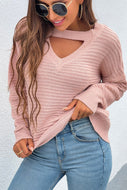 Cutout Horizontal Rib-Knit Sweater
