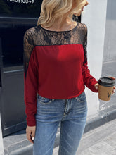Load image into Gallery viewer, Lace Long Sleeve Round Neck Tee
