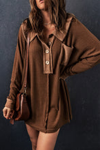 Load image into Gallery viewer, Waffle Knit Buttoned Long Sleeve Top with Breast Pocket
