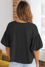 Load image into Gallery viewer, Puff Sleeve Curved Hem Blouse
