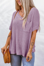 Load image into Gallery viewer, Side Slit V-Neck Short Sleeve Sweater

