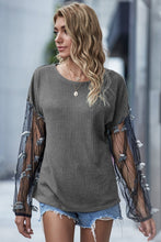 Load image into Gallery viewer, Butterfly Applique Round Neck Waffle-Knit Top
