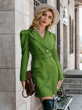 Load image into Gallery viewer, Double-Breasted Belted Puff Sleeve Blazer Dress
