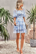 Load image into Gallery viewer, Smocked Square Neck Balloon Sleeve Mini Dress
