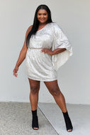 Hailey & Co Full Size Sequined One-Shoulder Bell Sleeve Dress
