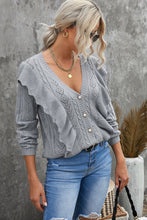 Load image into Gallery viewer, Button Front Ruffle Trim V-Neck Cardigan
