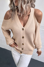 Load image into Gallery viewer, Cold-Shoulder Button-Up Rib-Knit Cardigan
