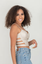 Load image into Gallery viewer, SHOPIRISBASIC Ready to Go Faux Leather Strappy Bustier Crop Top in Oyster
