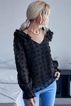 Load image into Gallery viewer, Swiss Dot Ruffled Shoulder Blouse
