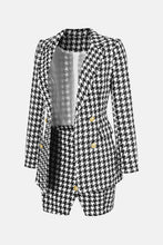 Load image into Gallery viewer, Houndstooth Double-Breasted Blazer and Slit Skirt Set
