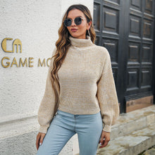 Load image into Gallery viewer, Heathered Balloon Sleeve Turtleneck Sweater
