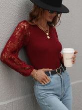 Load image into Gallery viewer, Lace Sleeve Round Neck Ribbed Top

