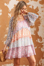 Load image into Gallery viewer, Tiered Floral Blocked Lined Summer Dress
