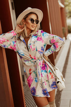Load image into Gallery viewer, Floral Tie Waist Mini Shirt Dress
