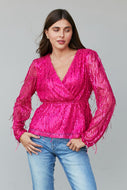 Andree by Unit Full Size Sequined Fringe Peplum Top