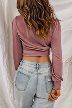 Load image into Gallery viewer, Smocked Cuff Long Sleeve Cropped Top
