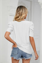 Load image into Gallery viewer, Eyelet Puff Sleeve Round Neck Blouse
