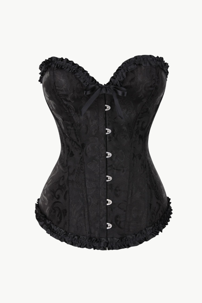 Full Size Jacquard Bow and Ruffle Trim Corset