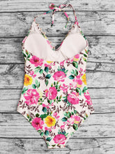 Load image into Gallery viewer, Plus Size Floral Lace Trim Halter Neck One-Piece Swimsuit
