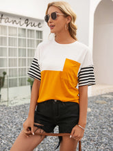 Load image into Gallery viewer, Striped Color Block Round Neck Tee
