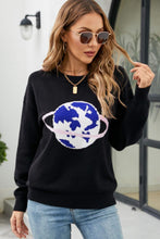Load image into Gallery viewer, Earth Graphic Round Neck Dropped Shoulder Sweater
