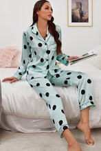 Load image into Gallery viewer, Satin Button-Up Lapel Collar Top and Pants Pajama Set

