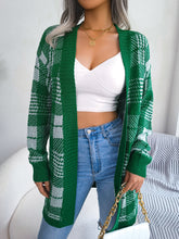 Load image into Gallery viewer, Plaid Open Front Ribbed Trim Longline Cardigan
