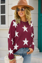 Load image into Gallery viewer, Star Pattern Dropped Shoulder Ribbed Trim Sweater
