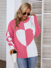 Load image into Gallery viewer, Contrast Heart Pattern Rib-Knit Sweater
